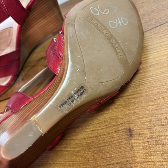 Franco Sarto Womens 6.5 Red Wedge Galia Heels Sandals Strappy - Picture 14 of 14